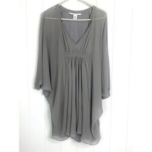 Diane Von Furstenberg Fleurette Silk Dress Size 4 Women Sheer Dove Gray